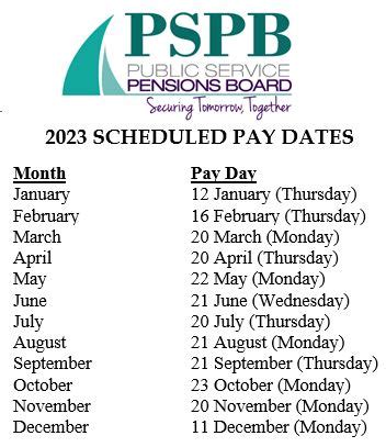 2023 Pay Dates Public Service Pension Board