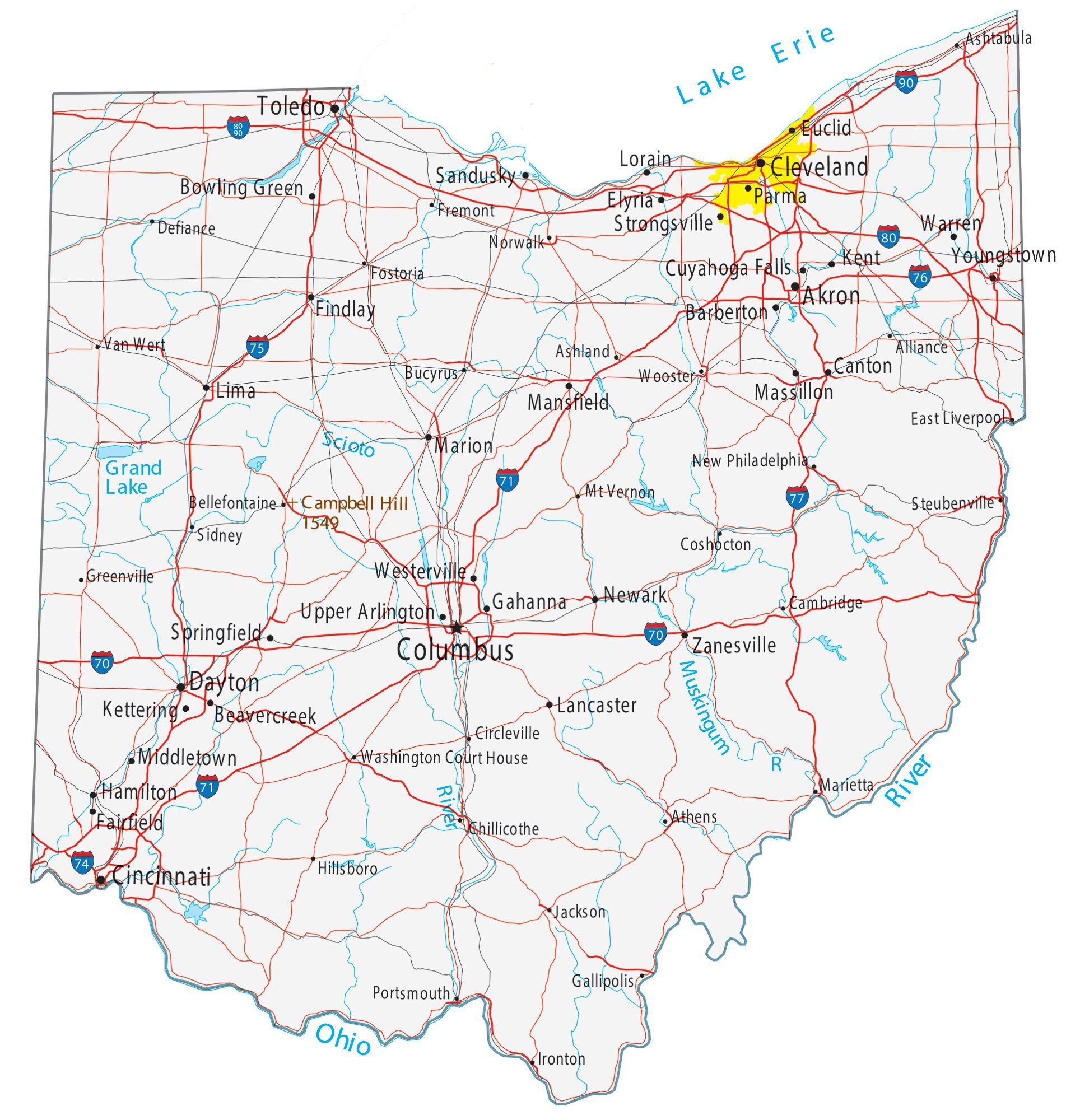 A Map Of Ohio Cities Retha Charmane