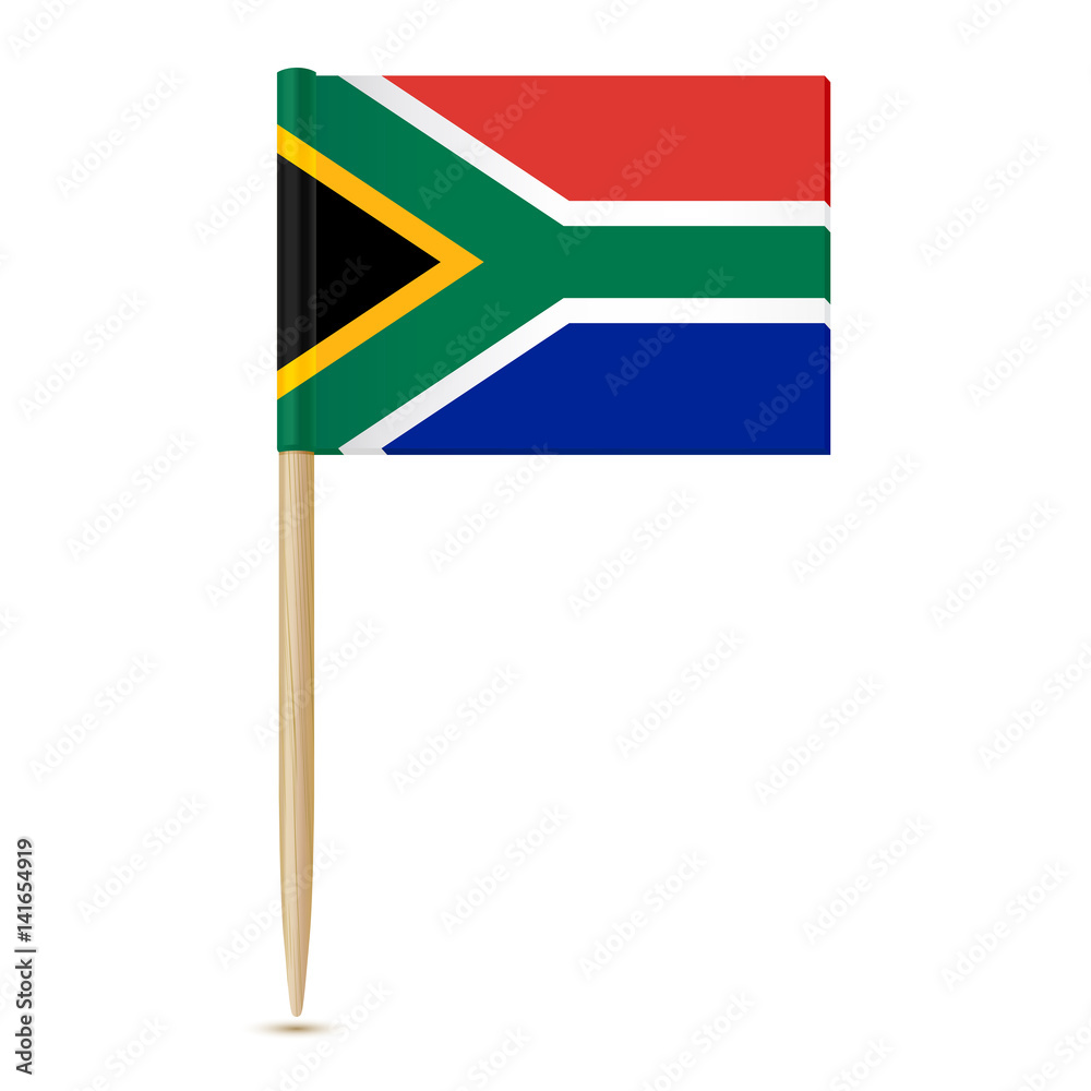 A National Flag Of South Africa On Toothpick On Black Background The