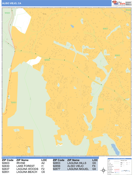 Aliso Viejo California Zip Code Wall Map Basic Style By Marketmaps