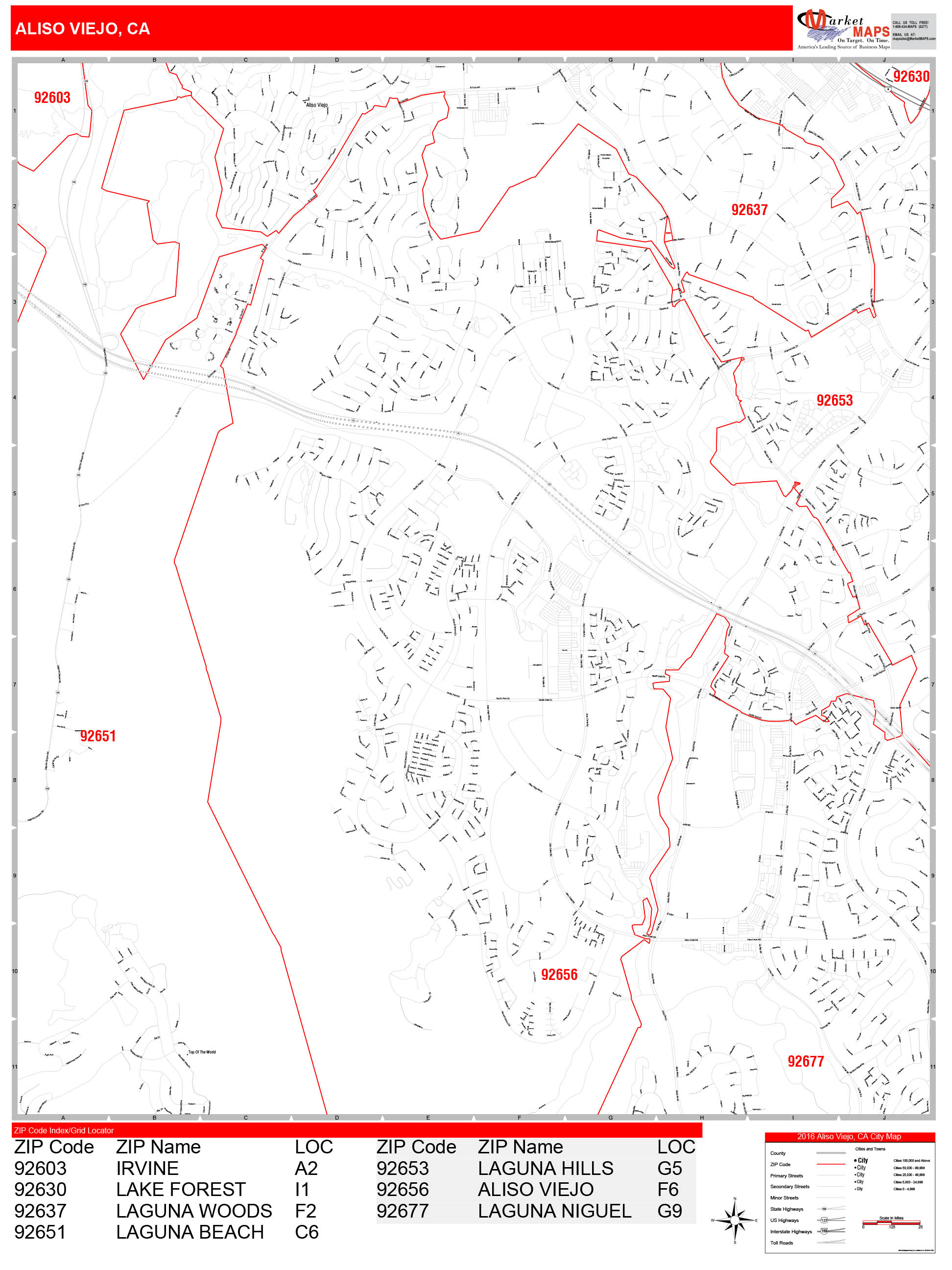 Aliso Viejo California Zip Code Wall Map Red Line Style By Marketmaps