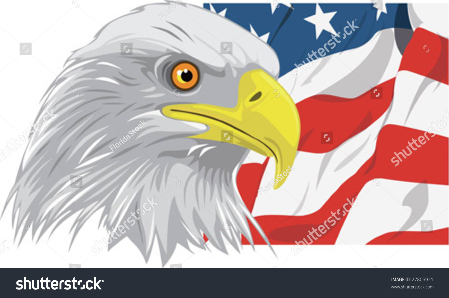 American Bald Eagle Illustration Vector Against Flag Stock Vector