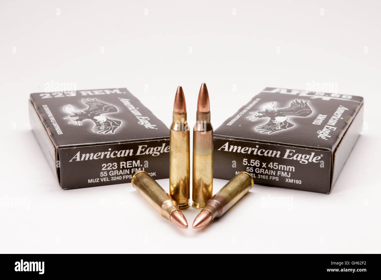 American Eagle 223 Vs 5 56 Rifle Ammunition Comparison Stock Photo Alamy