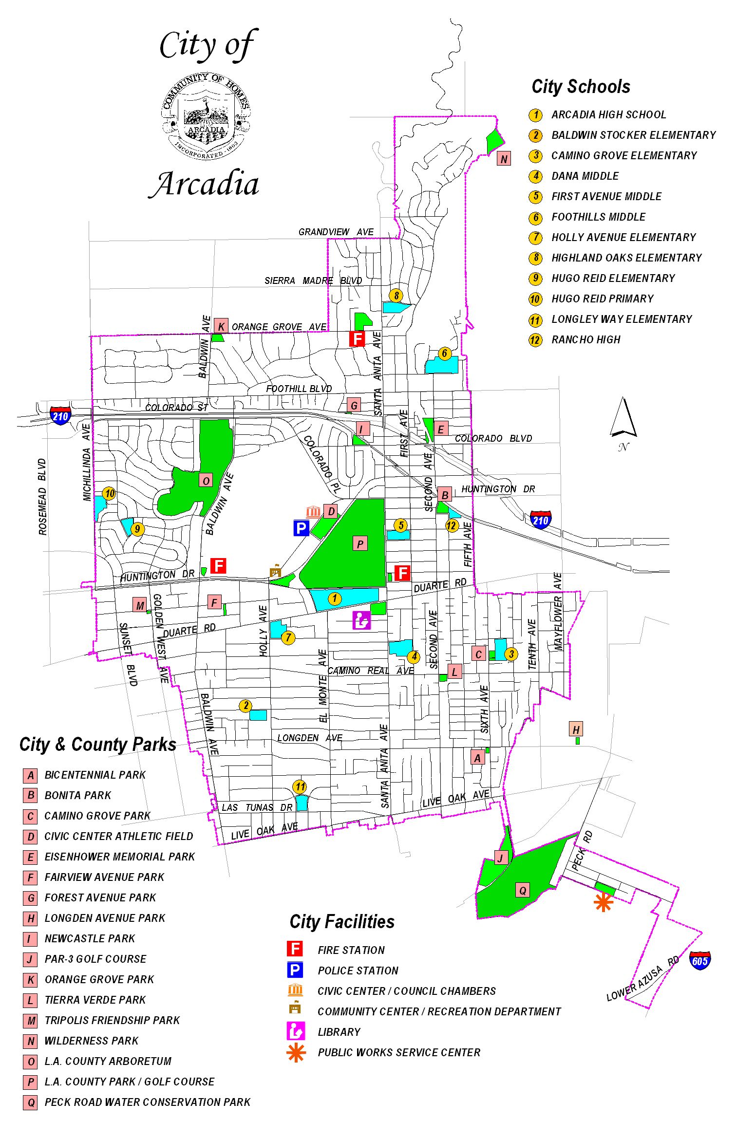 Arcadia City Parks Map Arcadia California Mappery