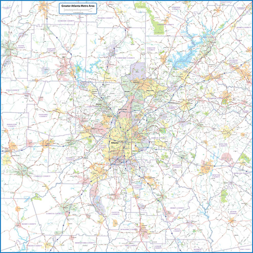 Atlanta Metro Area Zip Code Laminated Map Topographics