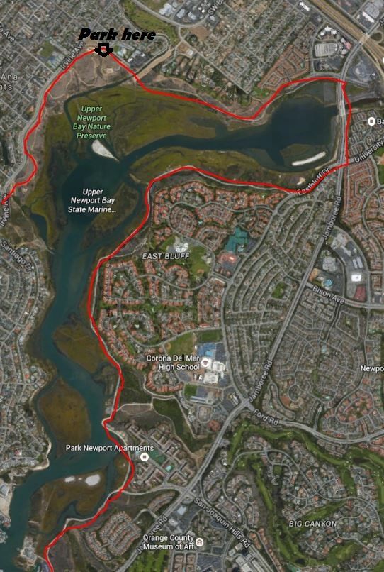 Back Bay Newport Beach Trail Map With Bike Route Bike Route Newport