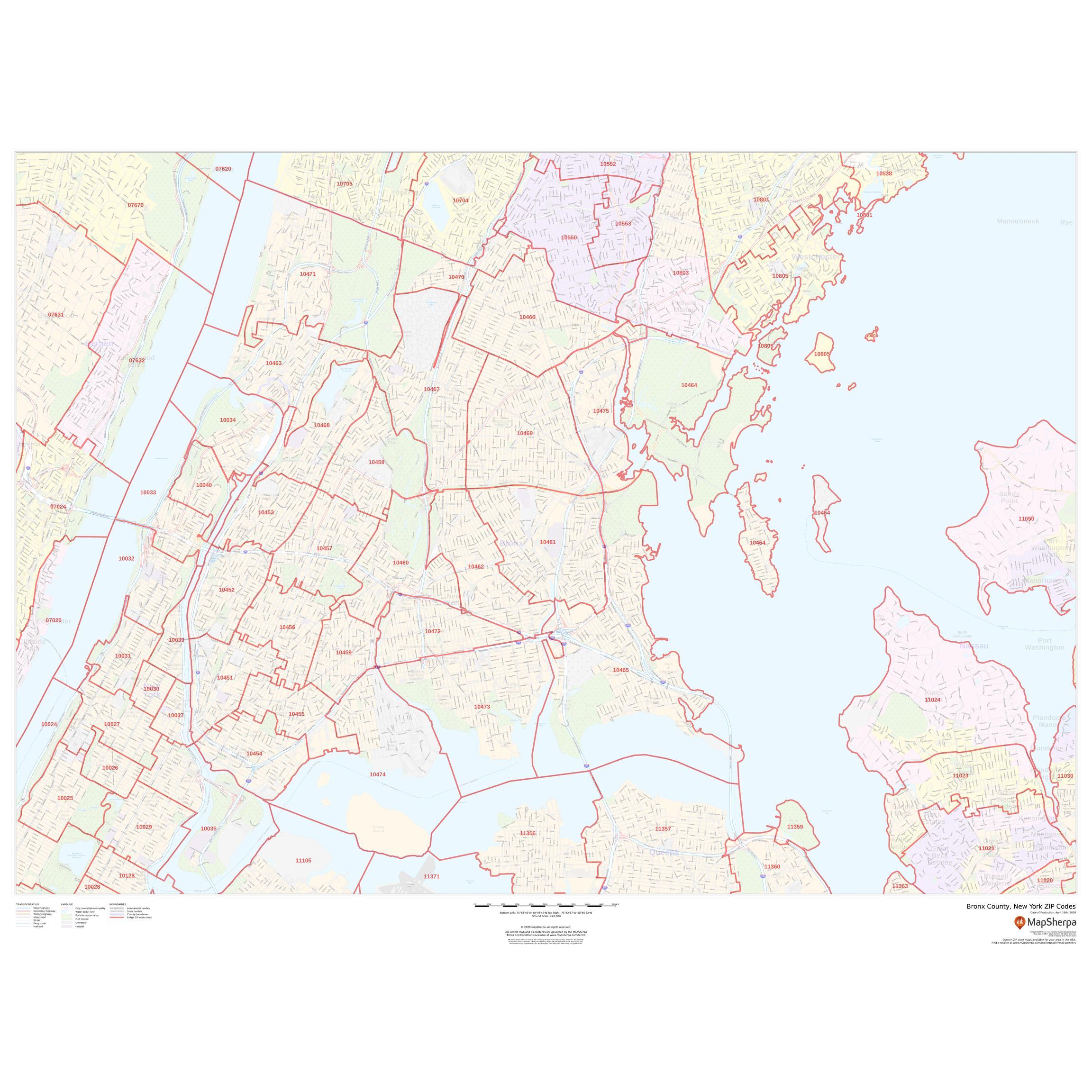 Bronx County New York Zip Codes By Map Sherpa The Map Shop