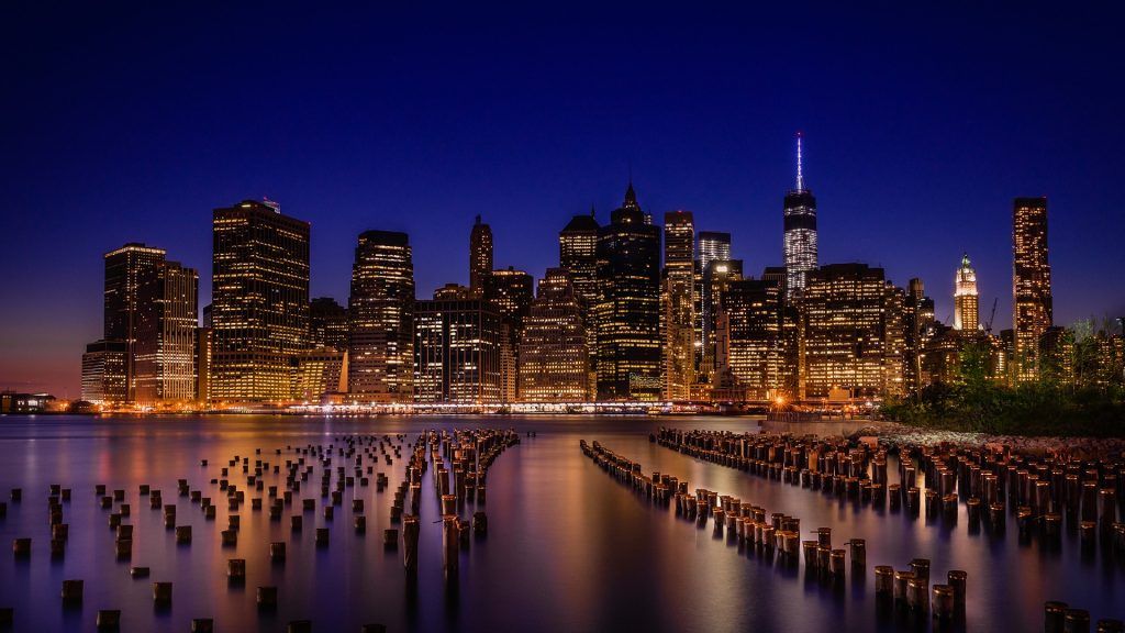 Brooklyn Bridge Park With Manhattan Skyline During Night New York City