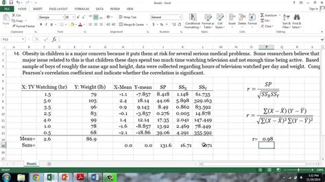 Calculating Pearson S Correlation Coefficient Using Excel Youtube