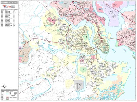 Charleston South Carolina Zip Code Wall Map Premium Style By Marketmaps