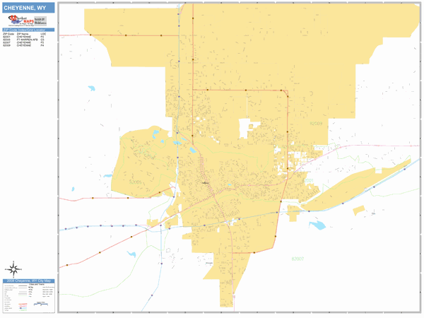 Cheyenne Wyoming Zip Code Wall Map Basic Style By Marketmaps Mapsales