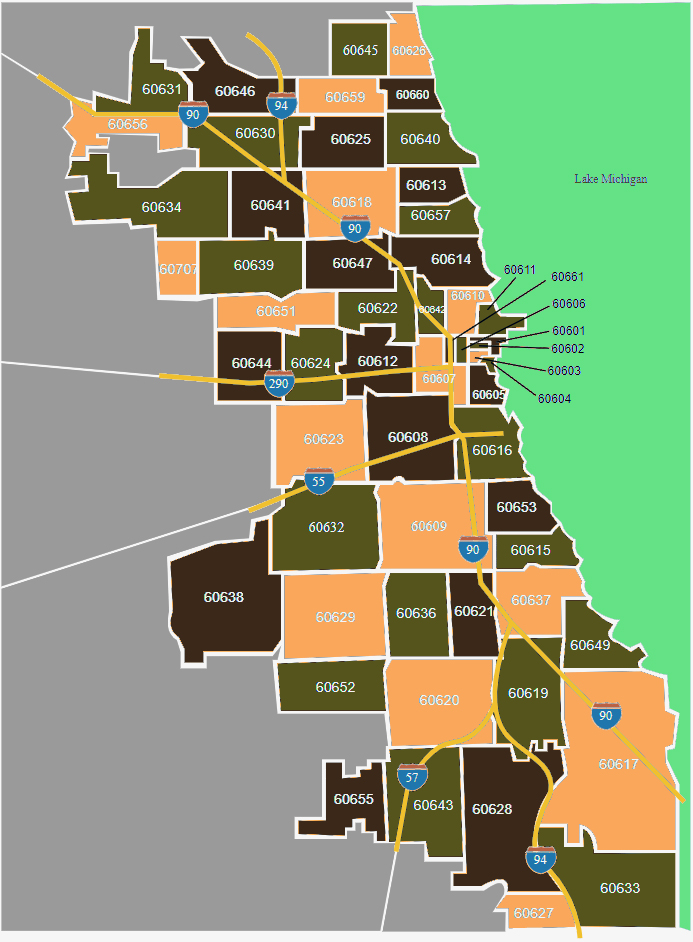 Chicago Zip Code Map Map Of Chicago Zip Codes United States Of America