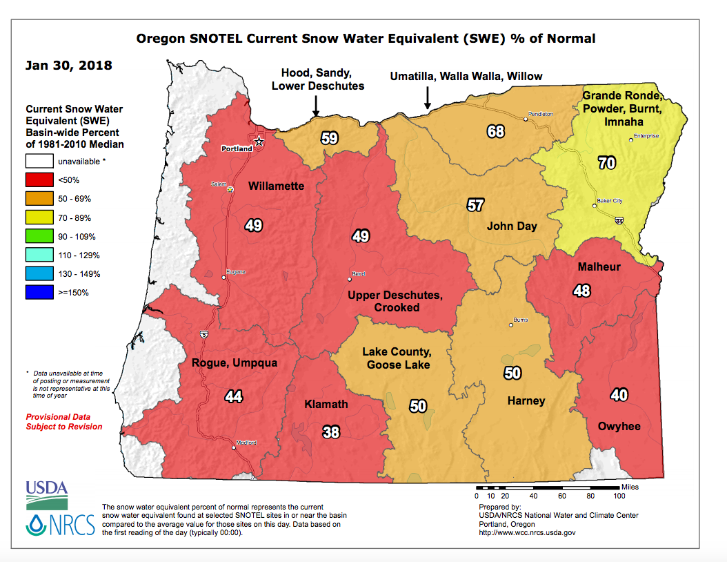 Climate Signals Map Oregon Snotel Current Snow Water Equivalent Swe