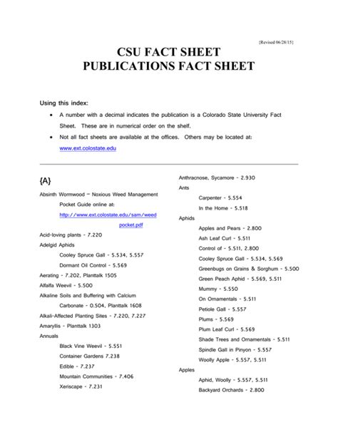 Colorado State University Fact Sheet