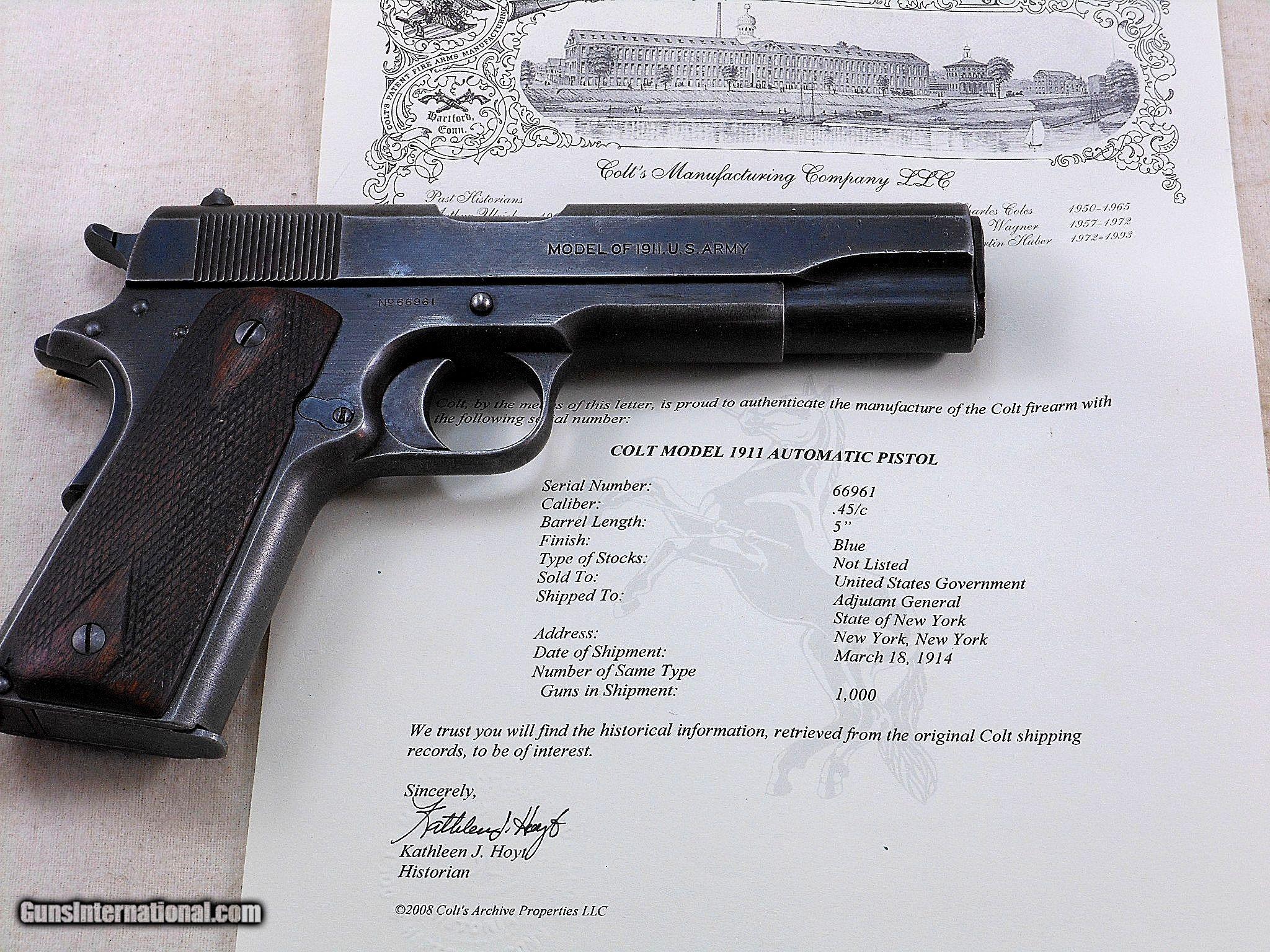 Colt Model 1911 Government Issued With Factory Letter And Historical