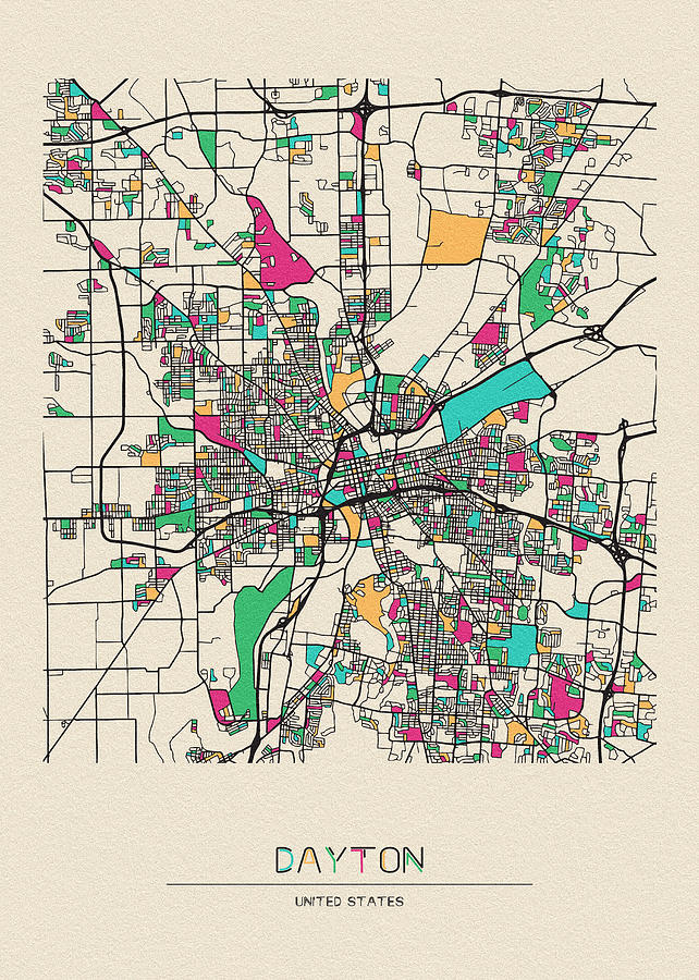 Dayton Ohio City Map Drawing By Inspirowl Design Pixels