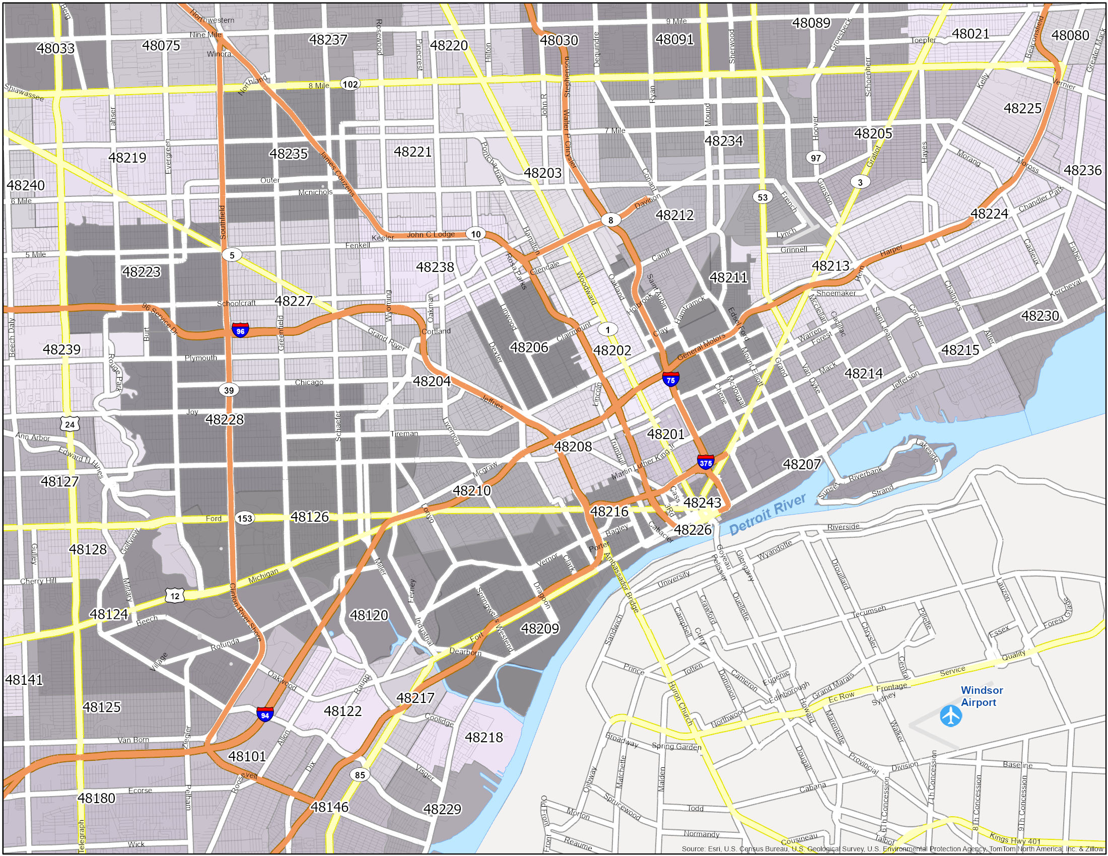 Detroit Michigan Zip Codes Map