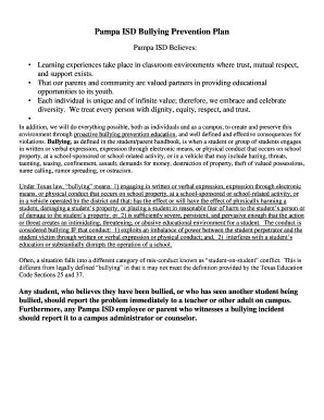 Fillable Online Ed White Middle School Bullying Prevention Plan Fax