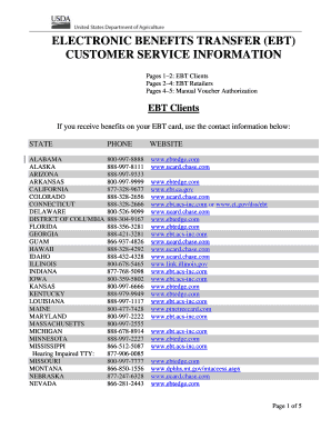 Fillable Online Fns Usda Ebt Customer Service Numbers Downloadable