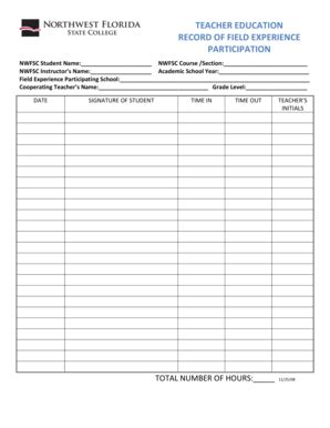 Fillable Online Nwfsc Teacher Education Record Of Field Experience