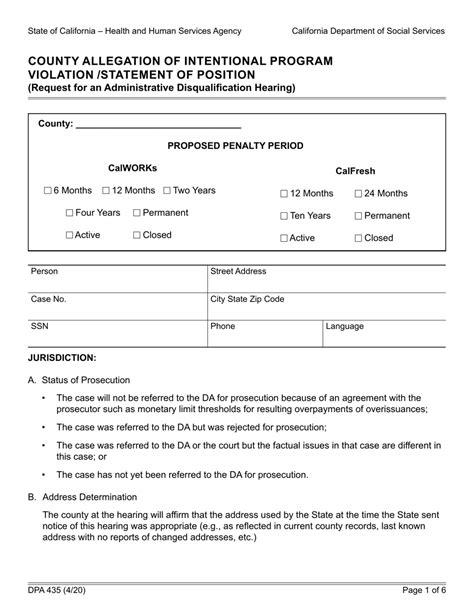 Form Dpa435 Download Fillable Pdf Or Fill Online County Allegation Of