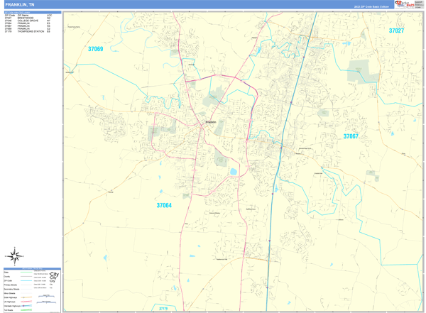 Franklin County Tennessee Zip Code Wall Map Maps Com Com