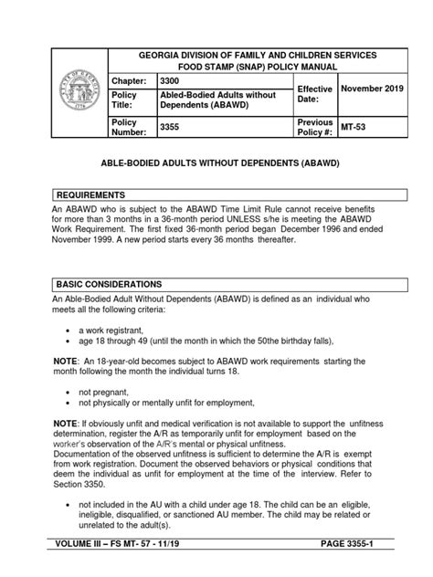 Georgia Food Stamp Policy Manual Supplemental Nutrition Assistance