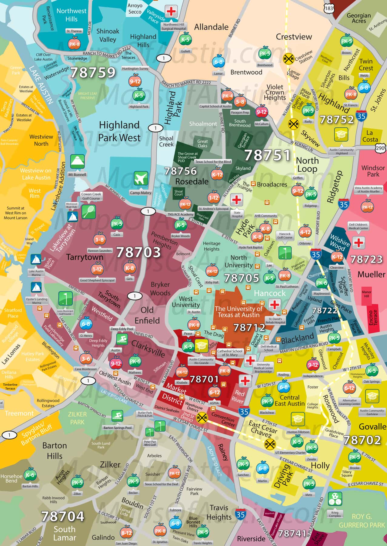 Greater Austin Area Zip Code Map Printable