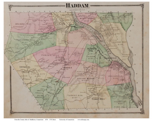 Haddam Connecticut 1874 Old Town Map Reprint Middlesex Co Old Maps