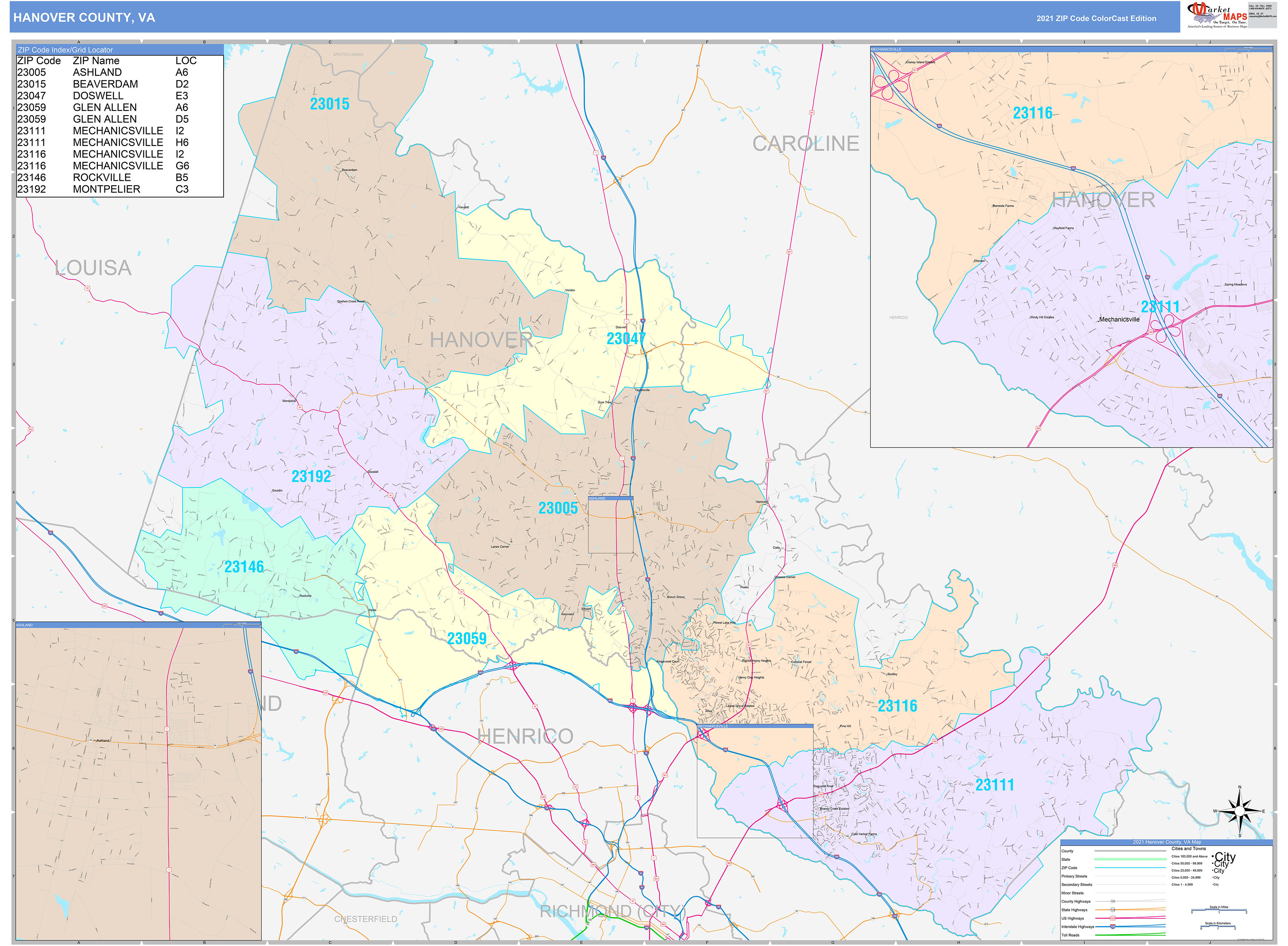 Hanover County Va Wall Map Color Cast Style By Marketmaps Mapsales