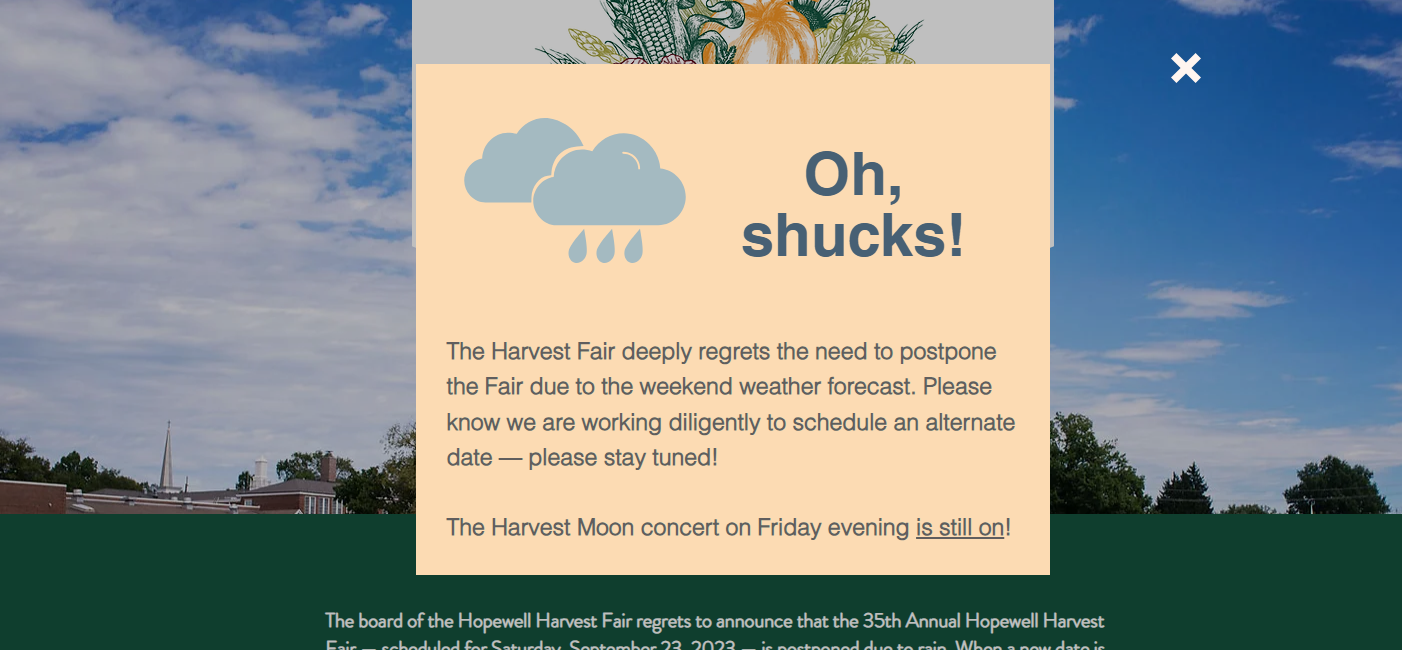 Harvest Fair Announces Weather Postponement To October 21 Hopewell