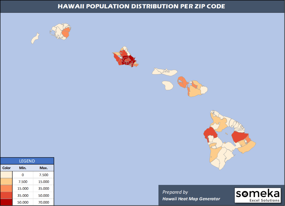 Hawaii Zip Code Map And Population List In Excel