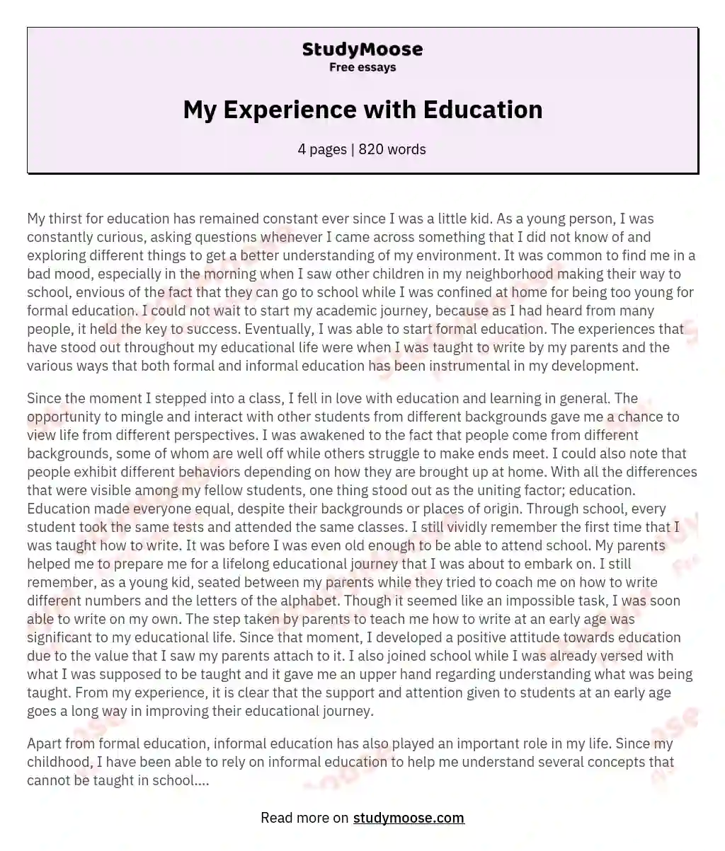 High School Experience Essay Free Free Essay Example