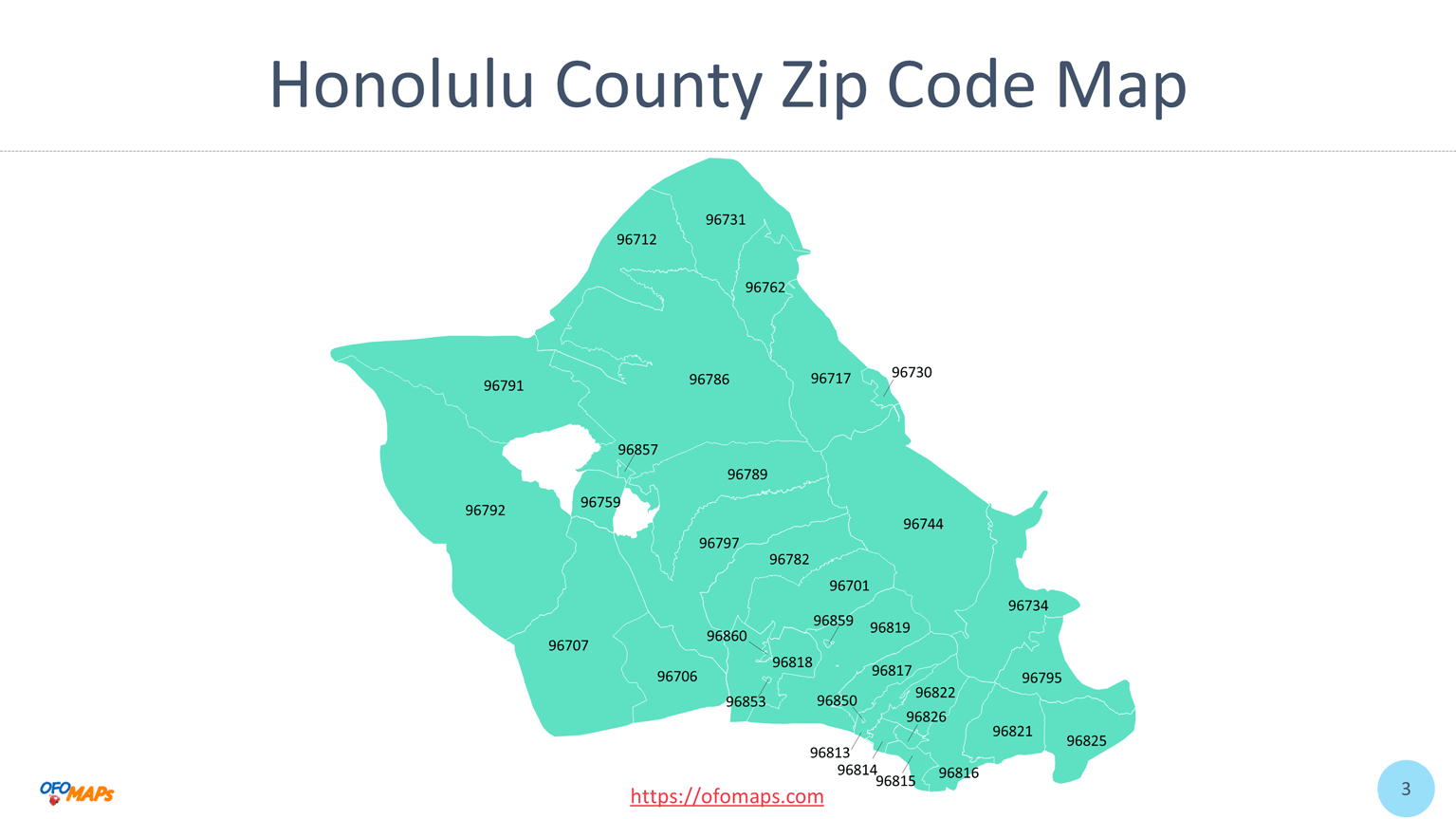 Honolulu County Hi Zip Code Wall Map Red Line Style By Marketmaps