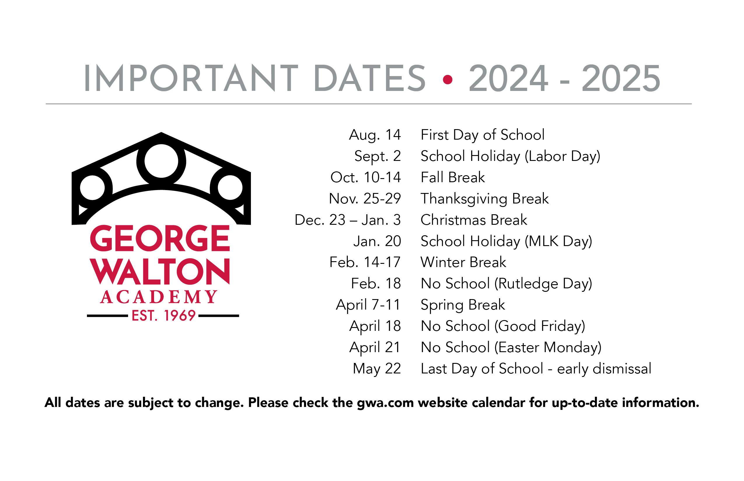 Important Dates 2024 2025 George Walton Academy