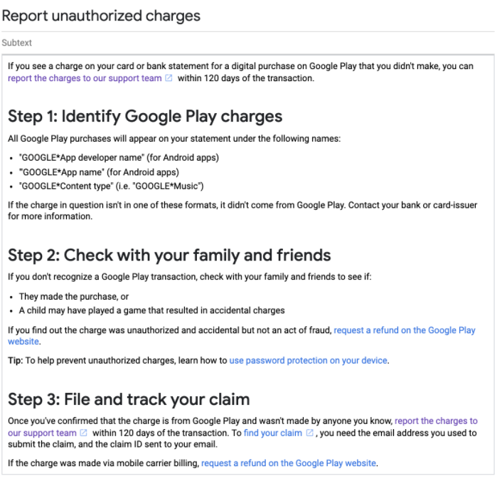 Improve User Journey For Unauthorized Charges Content For Ux