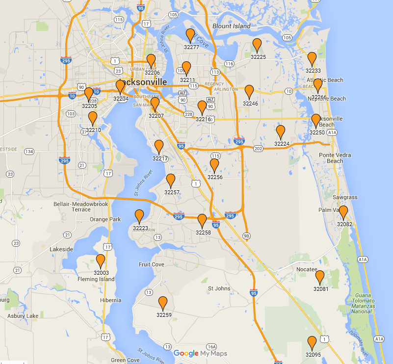 Jacksonville Florida Zip Code Map Maping Resources