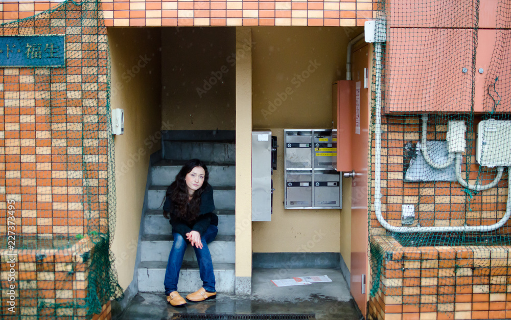 Japanese Girl Poses On The Street In Fussa Japan Fussa Is A City