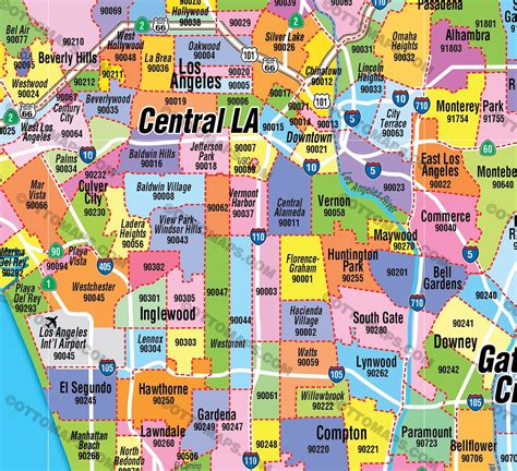 Los Angeles Zip Code Map Full Zip Codes Colorized Otto Maps