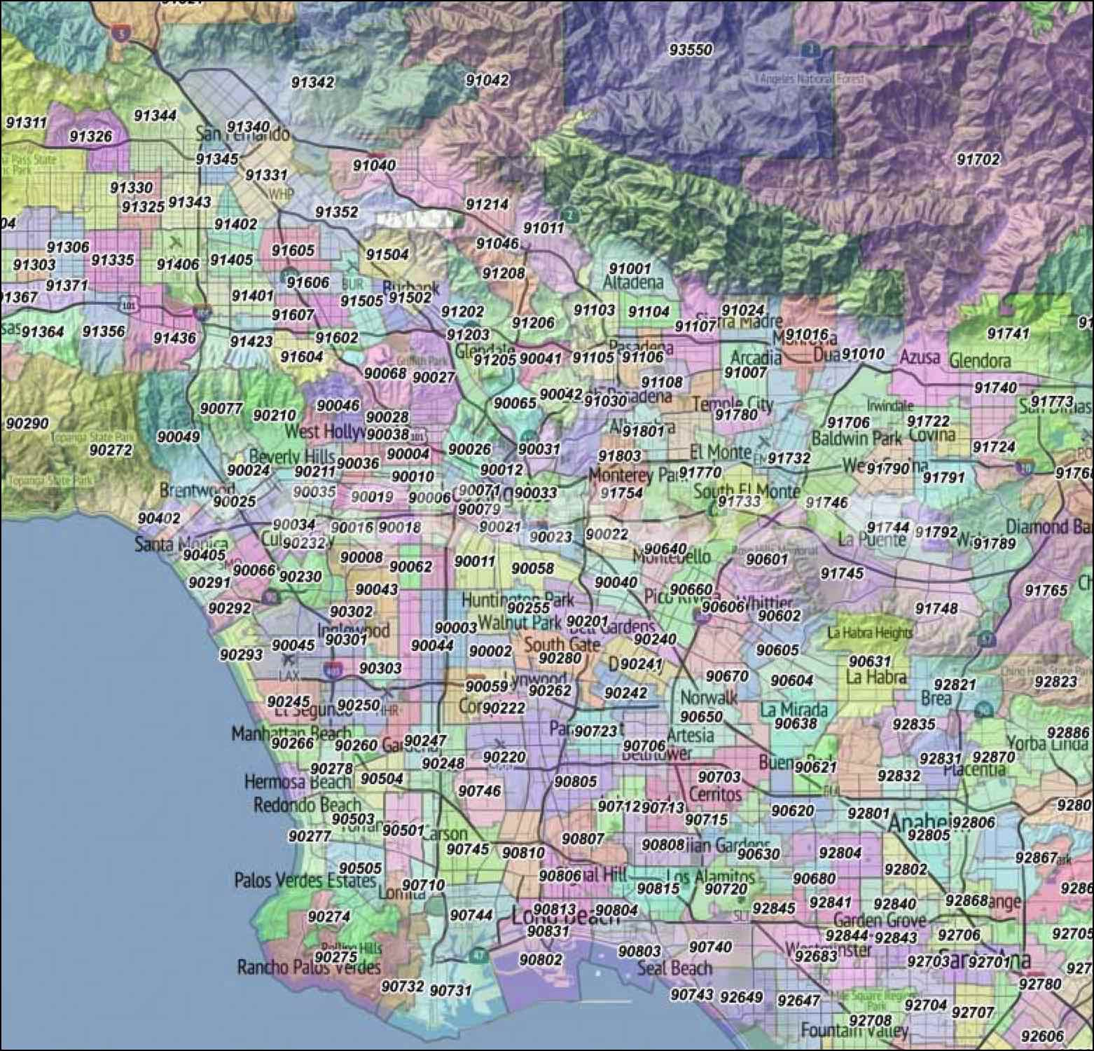 Los Angeles Zip Codes Los Angeles County Zip Code Boundary Map Wells