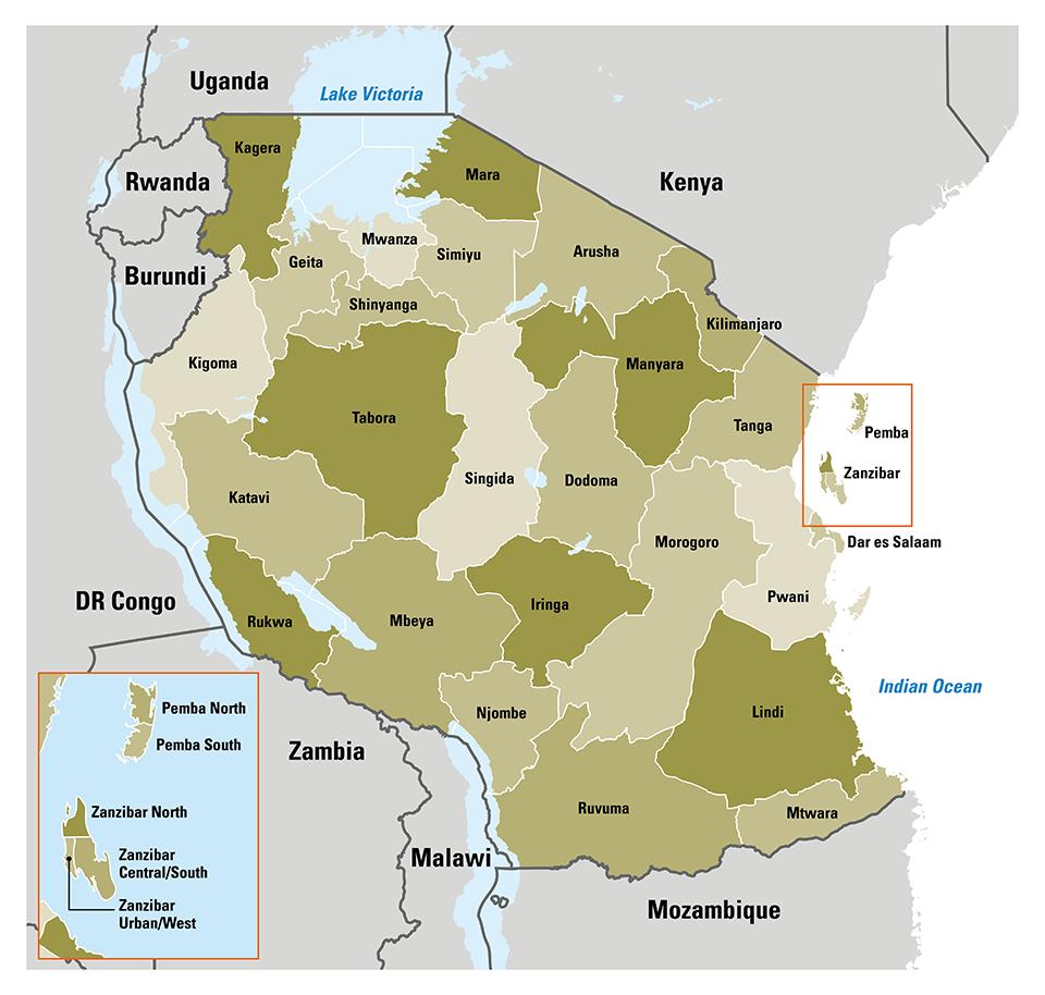 Map Of Tanzania Regions And Districts Map Of Tanzania Showing Regions