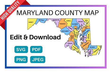 Maryland County Map Editable Printable State County Maps