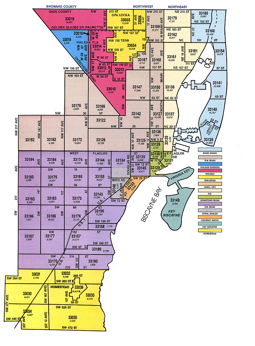 Miami Dade County Florida Digital Zip Code Map