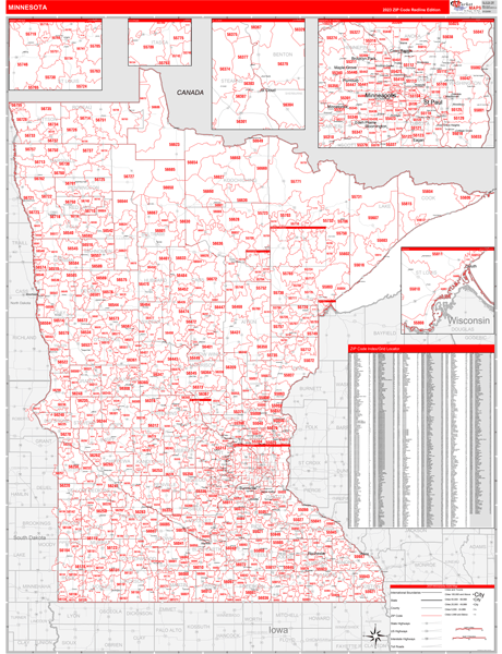 Minnesota Zip Code Wall Map Red Line Style By Marketmaps