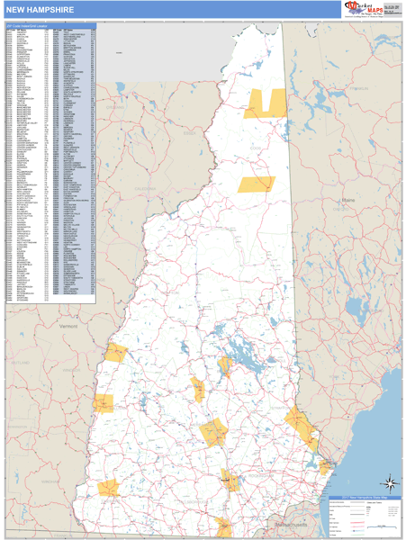 New Hampshire Zip Code Wall Map Basic Style By Marketmaps