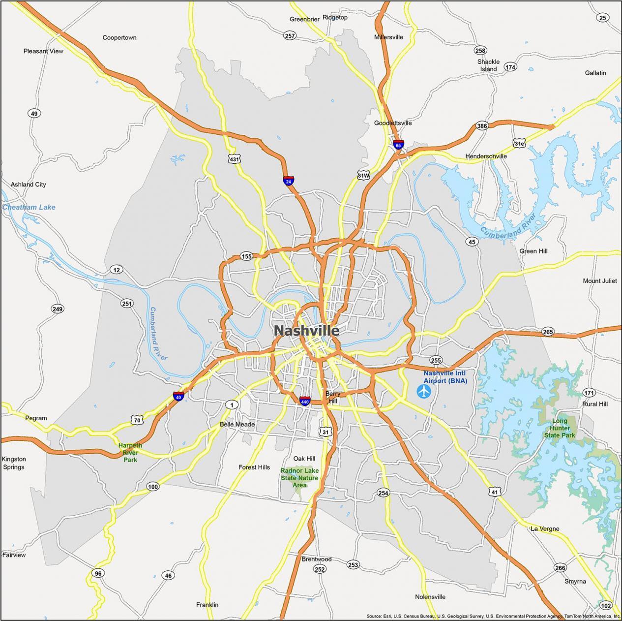 New Map Of Nashville Tennessee Includes Index Map Of Nashville