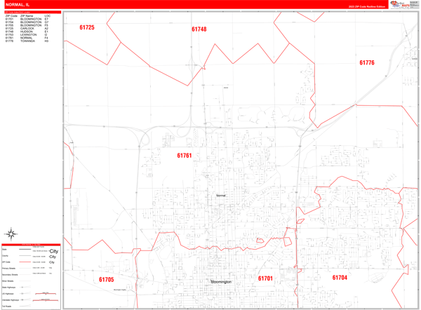 Normal Illinois Zip Code Wall Map Red Line Style By Marketmaps Images