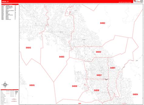 Orem Utah Zip Code Wall Map Red Line Style By Marketmaps Mapsales