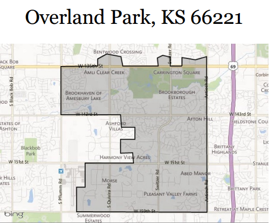 Overland Park Kansas Zip Code Wall Map Red Line Style By Marketmaps