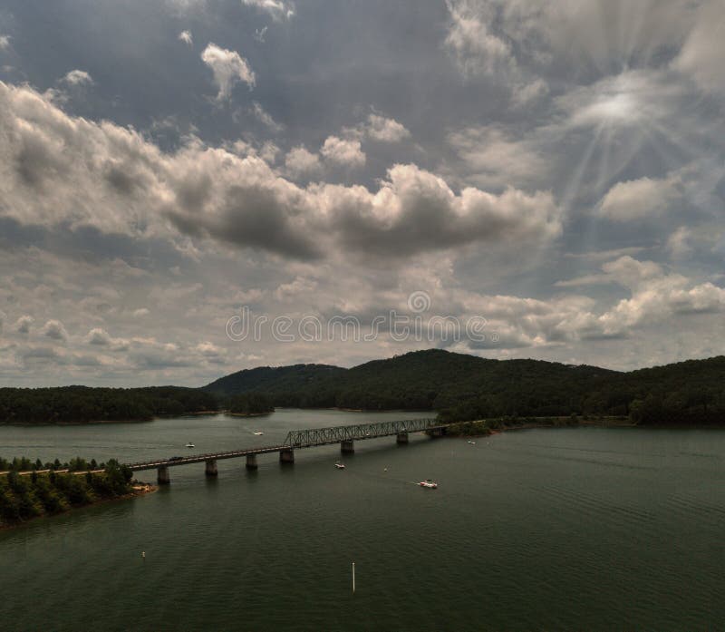 Panoramic Aerial View Of Lake Allatoona In Georgia Shot By Drone Stock